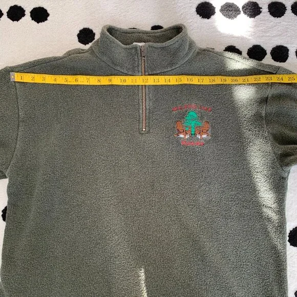 Vintage 1/4 Zip Fleece Henley Sweater Jacket Mens L Embroidered Green Pullover - Picture 8 of 11
